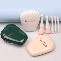 Ensemble de pinceaux de maquillage doux et portables, poils en nano-fiber bicolore, Mini voyage, forme de coquille avec miroir cosmétique, 5 en 1