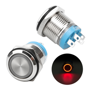 Металлическая кнопка с плоским дизайном, 16 мм, мгновенного действия, 1НО, IP67, водонепроницаемая, для бытовой техники, никелированная латунь, со светодиодом - Product Image 1