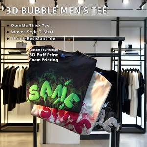 Heavyweight Grams Oversized Round Neck Trendy Street Style Custom Men's Pure Cotton <strong>3D</strong> Puff <strong>Print</strong> <strong>T</strong> <strong>Shirt</strong> - Product Image 3