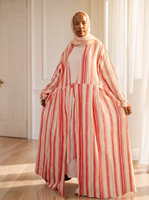 Abaya longue à rayures verticales et ceinture, manches longues, ouverte, pour femme musulmane, été, modeste, style kimono, personnalisable OEM ODM