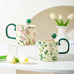 480ml Large Coffee Mug Beautiful Iris Camellia Tea <b>Cup</b> Vintage Floral <b>Ceramic</b> Mug - Product Image 3
