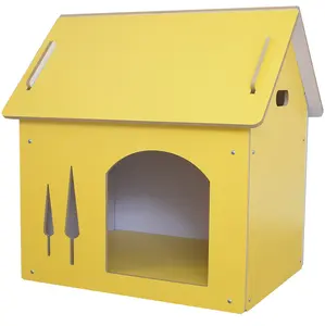 Casa de madeira para cães, canil durável e seguro, casa com porta, novidade suave e com porta