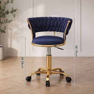 Silla Giratoria Cómoda de Alta Calidad para Salón de Uñas con Ruedas, Base de Cinco Patas Dorada, Taburetes de Salón de Franela - Product Image 6
