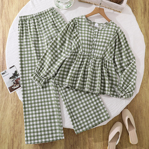 Set di Abbigliamento per <span class=keywords><strong>Bambina</strong></span> Autunno 2026, Moda Bambini, Camicia a Quadri Verde a Maniche Lunghe + Pantaloni, Set di 2 Pezzi alla Moda - Product Image 1