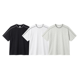 Camisetas de 200 g, 100% algodón, con costuras en contraste, hombros caídos, antibacterianas 7A, antiácaros, con iones negativos, holgadas, para verano, 3 colores - Product Image 1