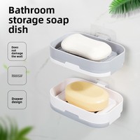 Nouvelle porte-savon mural en plastique à double couche avec ventouse, sans perçage, pour salle de bain