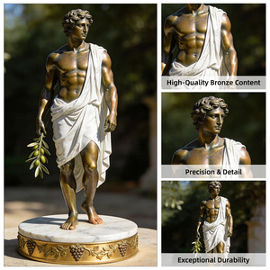 Sculpture de dieu masculin en bronze patiné antique avec base en marbre, branche d'olivier, décoration classique - Product Image 4