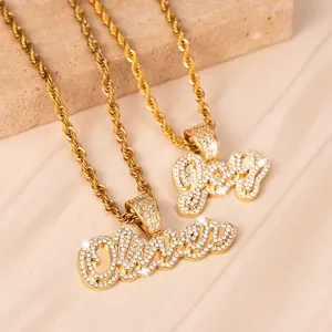 3D Personalized Diamond Letter Pendant Gold Chain custom Nameplate necklace Jewelry Gift