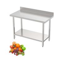 Table de travail de cuisine en acier inoxydable 201/304 de qualité commerciale avec dosseret en argent pour la restauration hôtelière