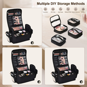 Large <b>Makeup</b> Artist Travel <b>Case</b> with 4 Clear Storage Pouches Shoulder Strap Adjustable Dividers Travel Cosmetic Organizer Bags - Product Image 2