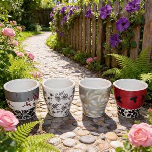 HARVIT Pots à fleurs indiens en terre cuite et petits pots en céramique - Écologiques, durables, noirs avec décorations, pour usage extérieur/intérieur, vente en gros - Product Image 2