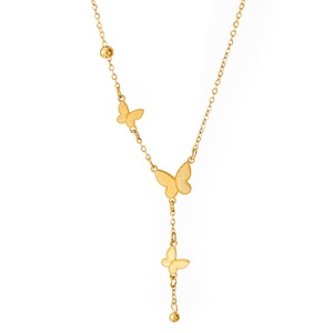 Delicado Collar de Cadena con Eslabones para Mujer, Regalo de Aniversario, Estilo Casual/Deportivo, Chapado en Oro de 18k, Acero Inoxidable, con Borla de Mariposa, Resistente al Deslustre - Product Image 1
