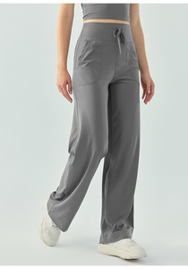 Pantalones de yoga de cintura alta con cordón y pierna ancha para mujer, con bolsillos, suaves, elásticos, holgados, rectos, informales, deportivos, al por mayor - Product Image 5