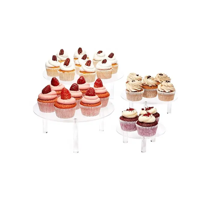 מעמד הדום אקרילי 4 חלקים מעמד עוגות עגולים מתלים תצוגה לשולחן קינוח חתונות מסיבות יום הולדת בר ממתקים