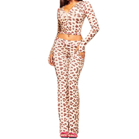 Ensemble 2 pièces tendance : sweat à capuche zippé imprimé léopard et legging évasé pour femme – Tenue de sport confortable et extensible pour le yoga et la gym