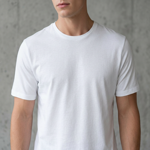 T-shirt décontracté pour homme, blanc, 100% coton jersey, col rond, manches courtes, coupe classique, couleur unie, design simple - Product Image 3