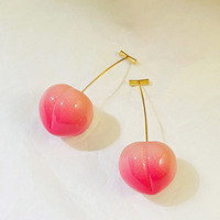 Nouvelle Arrivée Boucles d'Oreilles Coréennes Tendance en Alliage, Pendantes et Massives, pour Femme, Motif Fraise Cerise Rouge, Plaqué Or