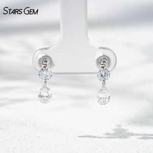 ต่างหูเพชรทรงลูกแพร์ Starsgem Premium ทอง 18K ชุบโรเดียม แบบเจาะเลเซอร์ ดีไซน์ลอยตัว สำหรับทุกเพศทุกวัย ทันสมัย ได้รับการรับรองจาก IGI - Product Image 3