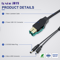 Kabel Splitter USB ke USB B Male dan DC5521 12V Custom, Tipe Y 1 ke 2 Harness Daya