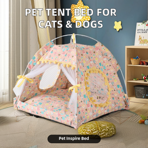 Cama semicerrada de verano para mascotas, tienda de campaña para mascotas con estampado transpirable, suministros plegables para exteriores para gatos y perros pequeños - Product Image 5