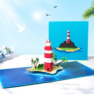 Biglietto di auguri Pop-up per faro fatto a mano 3D con carta da busta che intaglia fiori per la festa benedizione regalo pieghevole - Product Image 3