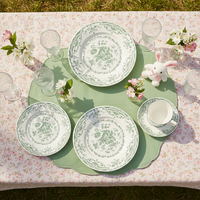 Service de table en céramique vert floral vintage personnalisé, assiettes, bols, tasses à thé et soucoupes en porcelaine fine de diverses formes