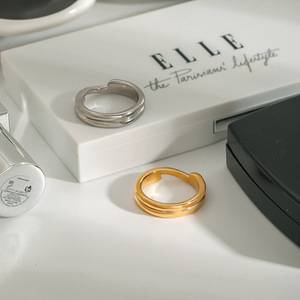 Stainless Steel 18K Gold Double Layer Plain Band Ring Geometric Design Unisex Fashion Jewelry Gift - Product Image 2