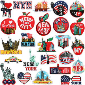 New York USA Theme Statue Liberty Art Metropolis Embroidery PVC Fabric <b>Lightweight</b> <b>Iron</b>-On Patches for Hats Clothing Decoration - Product Image 1