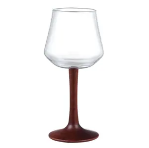 Rustic Style Hand Blown Fancy Decoration Wine Glass with Wooden Stem Centerpieces