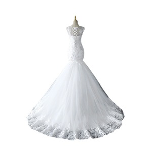 Stile 2022 europa Sexy profondo scollo a V abiti <span class=keywords><strong>da</strong></span> sposa a <span class=keywords><strong>sirena</strong></span> con perline in pizzo con lacci dietro coda di pesce abito <span class=keywords><strong>da</strong></span> sposa - Product Image 3