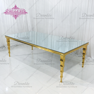 Table de banquet moderne en acier inoxydable avec dessus en verre miroir pour l'extérieur hôtels fêtes restaurants fermes table à manger - Product Image 2