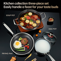 Batterie de cuisine antiadhésive en acier inoxydable de haute qualité, avec couvercle en verre, compatible avec la cuisinière