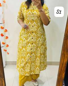 <b>Indian</b> Pakistani <b>Ladies</b> cotton <b>kurta</b> pant suit in beautiful colors ready made pakistani <b>kurta</b> suit set with leaf printed design - Product Image 4