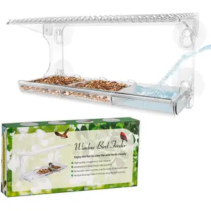 Indestructible Clear Acrylic Bird Feeder with 4 super adhesive hooks and 4 strong suction cups