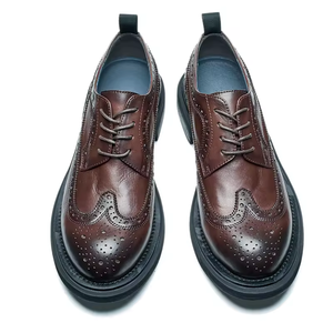 Custom logo Cow Leather Low Cut <b>Block</b> Pattern Brogue Shoe Dress Shoes Derby Shoes for Men - Product Image 2