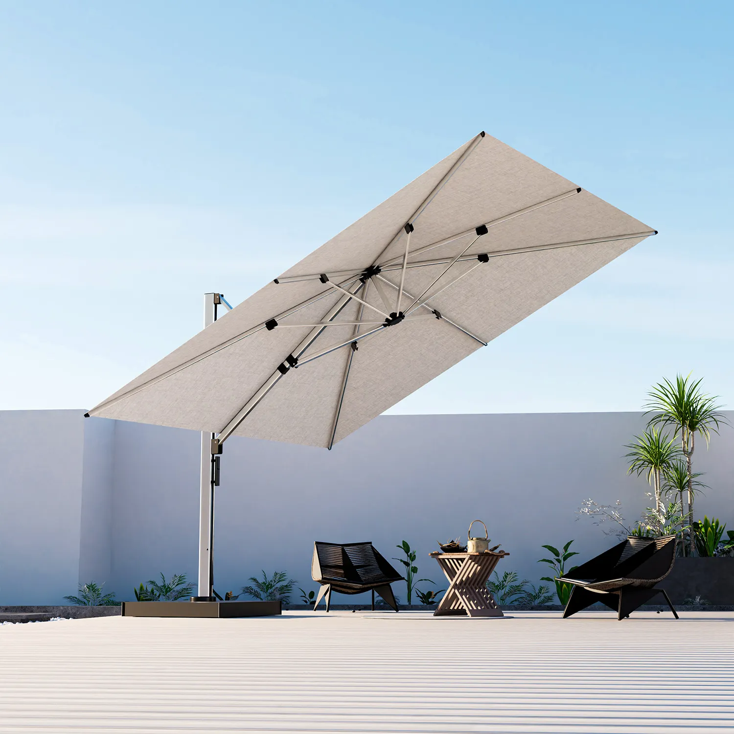 Fábrica Preço Alta Qualidade Cantilever Alumínio sol Stainless Steel Frame exterior guarda-chuva jardim parasol Pátio Guarda-chuvas