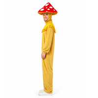 Erwachsenen-Griffiges Pilzkostüm, Cord-Jumpsuit mit Rot Gepunkteter Pilzhaube, Halloween-Karneval Lustiges Faschingsoutfit