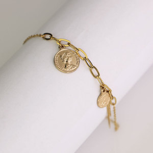 Gold Coin Charm Bracelet For Women Geometric Design Gift Jewelry Zinc Alloy Fashion Bracelet - Product Image 1