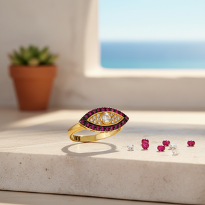Anillo de diseño delicado con forma de ojo turco de piedra de Rubí, joyería de plata de ley 925 hecha a mano al por mayor - Product Image 3