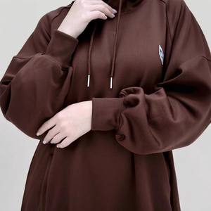 Maxi cappotto mussulm Activewear giacca elegante Jilbab un pezzo modesto felpa con cappuccio Abaya cotone marrone modesti trench - Product Image 5