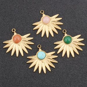 Colgante de piedra natural con corte radiante, acero inoxidable chapado en oro de 18k para la fabricación de joyas, azul, rosa, rojo, verde H1316 - Product Image 4