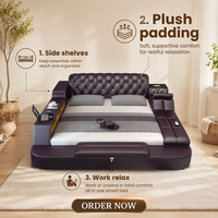 Lit King Size Ajustable en Cuir avec Haut-parleur Bluetooth, Tête de Lit Capitonnée Diamantée et Fonction Massage, Meuble de Chambre avec Rangement