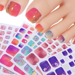Pegatinas de Uñas 3D de <span class=keywords><strong>Gel</strong></span> con Diseño Francés Colorido, Cobertura Completa, para Uñas de los Pies, con Material Metálico - Product Image 1