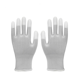 PU coated fingerless <b>white</b> gloves, 13-needle, palm-coated, protective, wear-resistant, breathable, knitted work gloves - Product Image 2