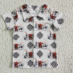 Camisetas para niños con estampado de estilo occidental, camisetas de manga corta con cuello vuelto y botones, ropa informal para primavera y verano - Product Image 4