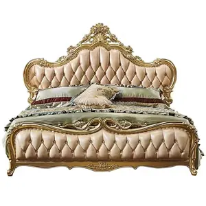 Двуспальные кровати в европейском стиле, резные королевские французские итальянские Элегантные Роскошные комплекты мебели для спальни из дерева