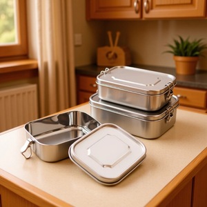 Stainless Steel Rectangular Lunch Box With Lid Stackable Bento Box For Student Office Use - Product Image 3