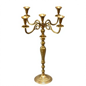 เชิงเทียนโลหะทำมือ 5 แขน สไตล์ยุโรป สีทอง สำหรับตกแต่งบ้าน หรูหรา - Product Image 1