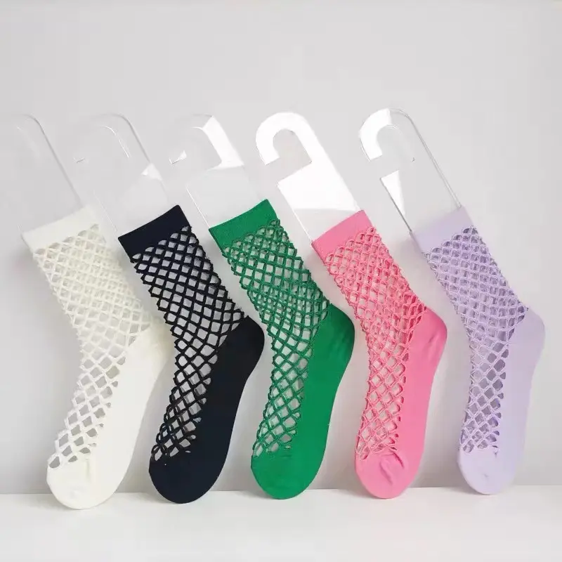 Summer Breathable Hollow Out Mesh Fish Net Socks Chaussettes en filet noires pour femmes