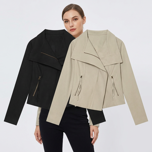 Asymmetric Zipper <b>Women's</b> <b>Jacket</b> Solid Color Shawl Collar Full Sleeve Autumn Wear Woven Polyester Material - Product Image 3